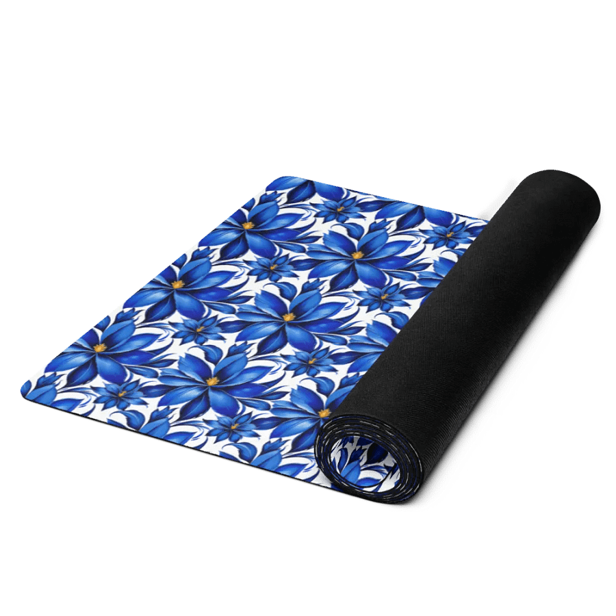Yoga Mat with Painted Blue Flowers on White product image (12)