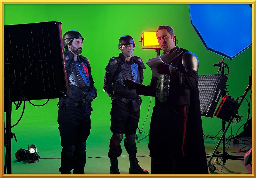 An image of Rowan, Alan and Adam filming