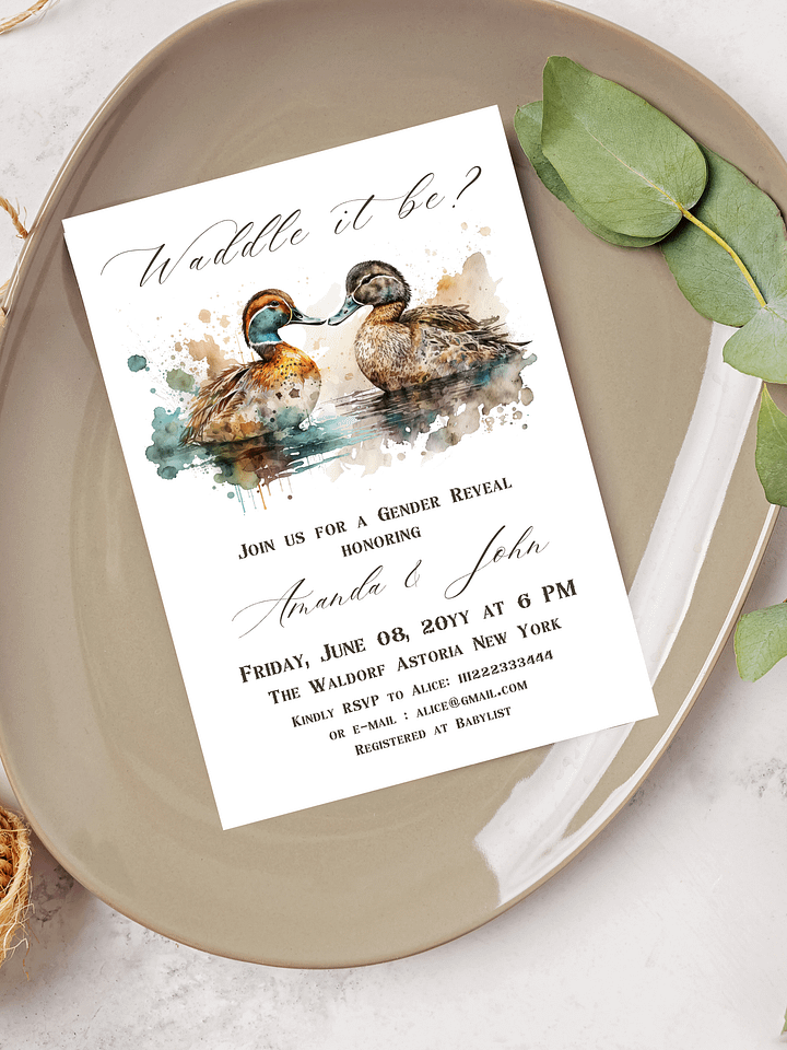 Waddle it Be Mallard Duck Gender Reveal Invitation product image (1)