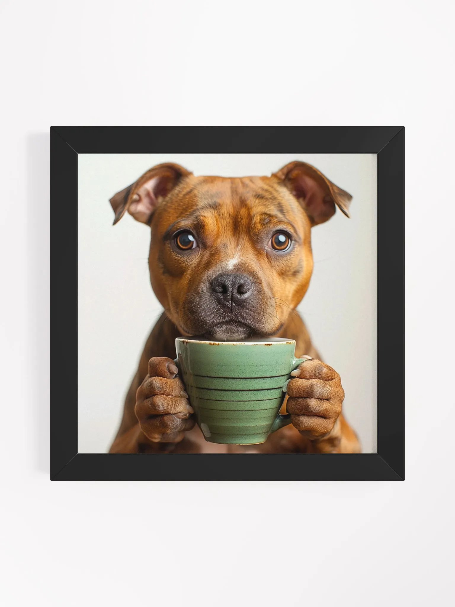 Cute Coffee Lover Staffordshire Terrier Dog Framed Wall Art product image (1)