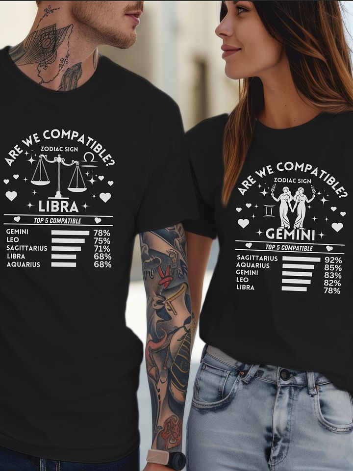 Libra Zodiac Sign Romantic Compatibility T-Shirt - Bella Canvas 3001 Unisex Staple T-Shirt - Dark Colors product image (2)