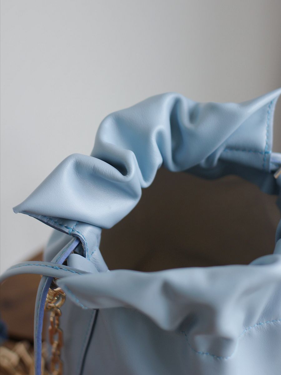 Sample Sale – Soft Leather Drawstring Bucket Bag – Light Blue product image (11)