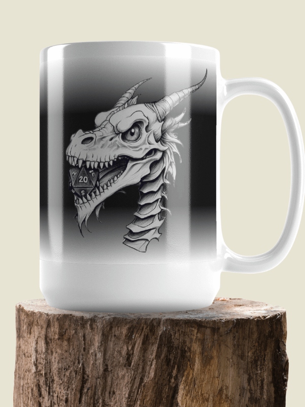 D20 Dragon Skull Monochromatic Black & White 15 0z. mug product image (1)