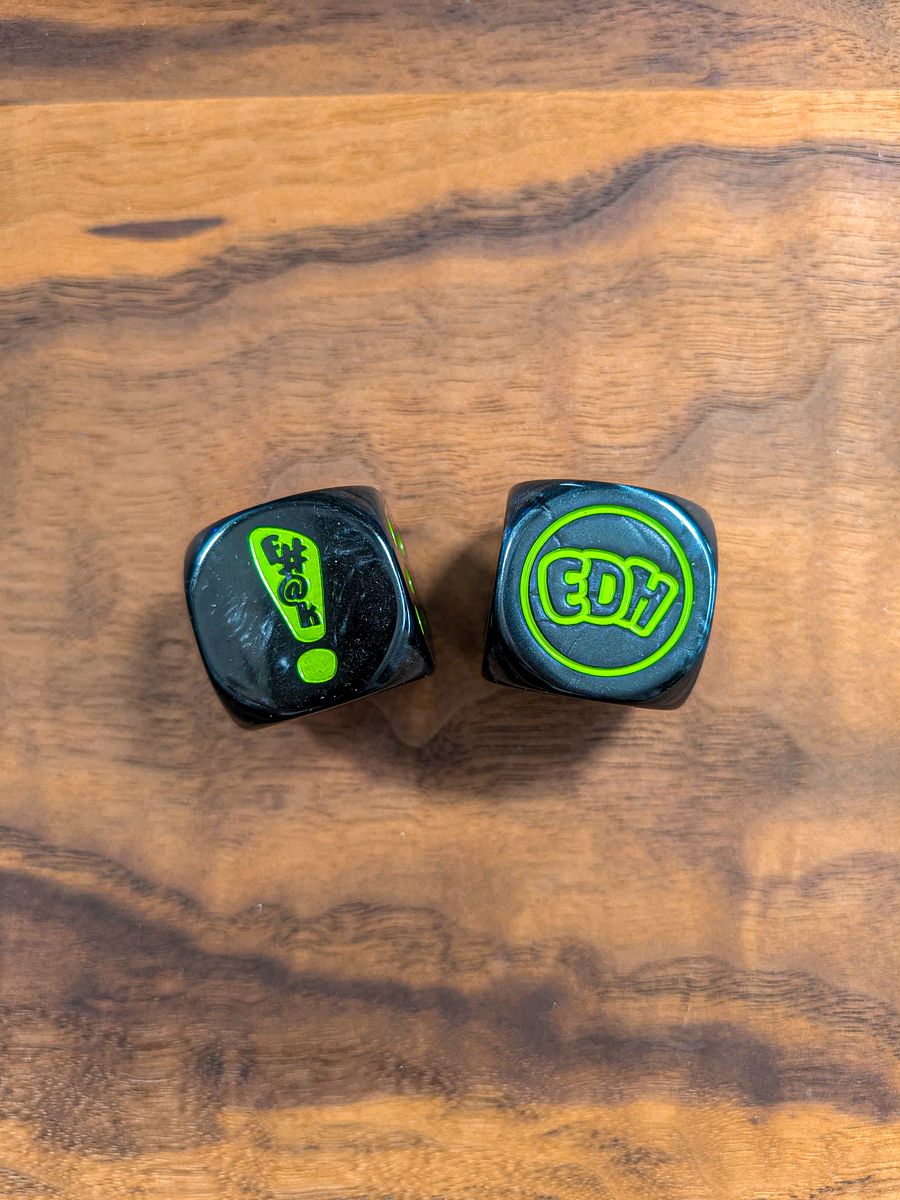 Oversized Pearlescent Black Dice Set with Green Pips - 30mm product image (3)