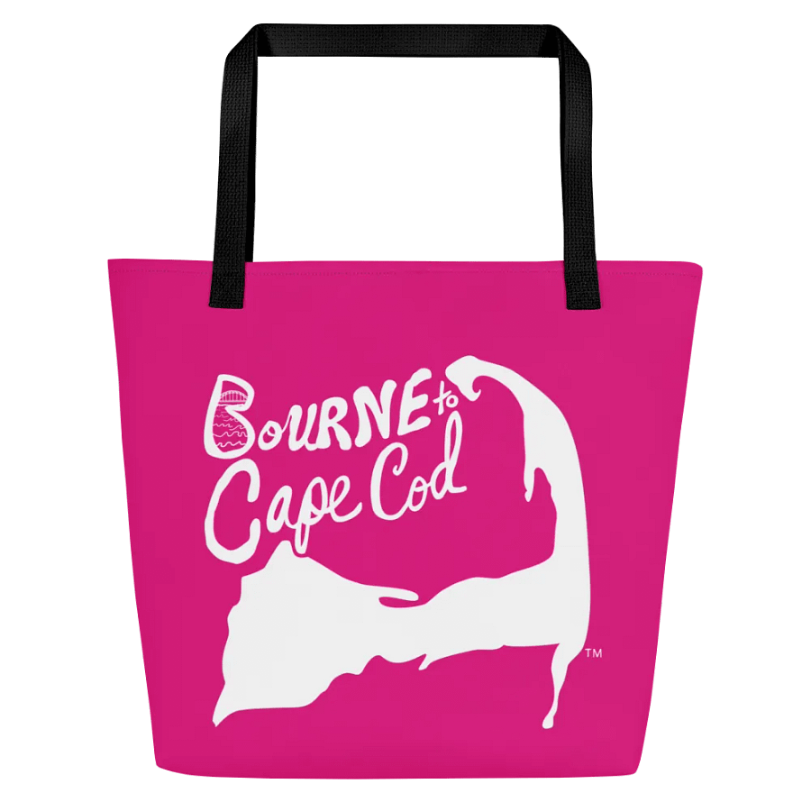 BOURNE to Cape Cod™ | Large Tote Bag with Pocket | Coastal Classic | All-Over Logo Print | White Logo on Pink product image (4)