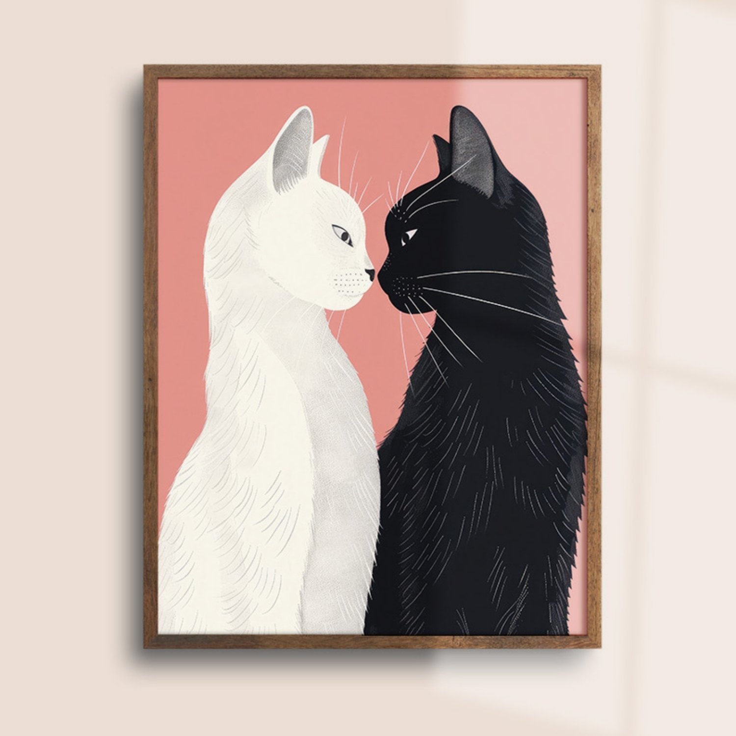 Lover Cats ~ Yin& Yang Valentine Felines Pastel Pink Art Print product image (25)