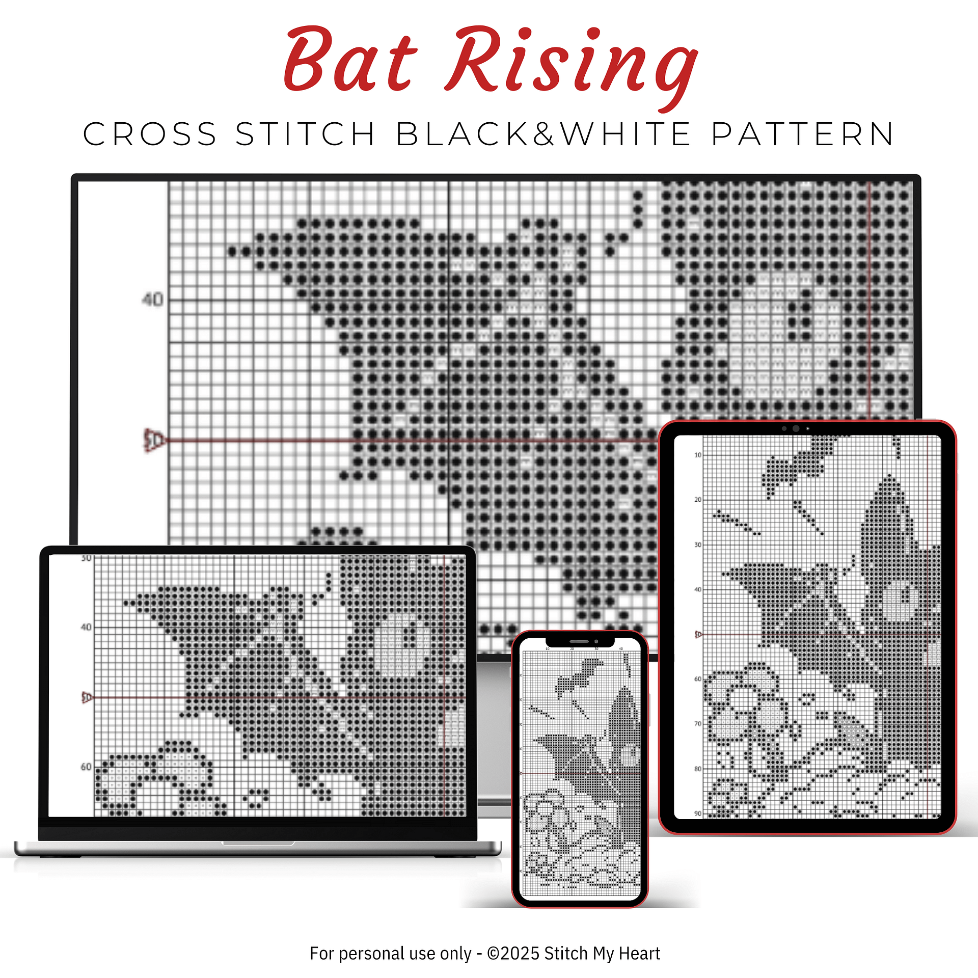 Bat Rising Cross Stitch Pattern product image (4)