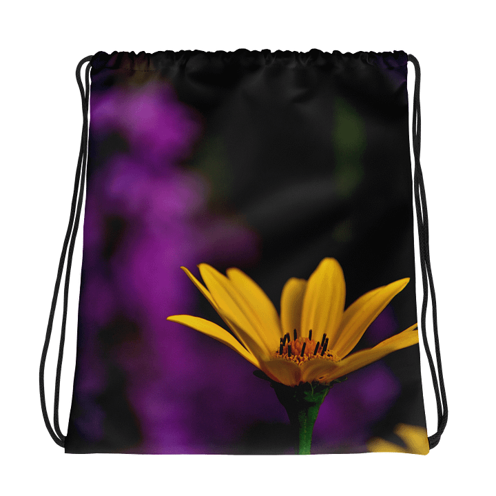 Rucksackbeutel mit Kordelzug - Leuchtend gelbe Blüte vor violettem Hintergrund product image (1)