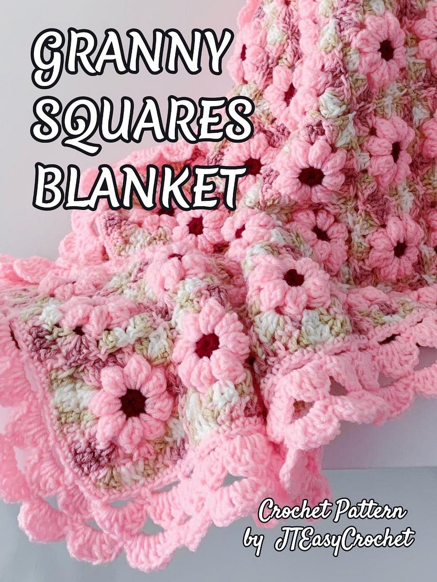 Cherry Blossom Baby Blanket Crochet Pattern, Textured 3D Floral Granny Squares Couch Throw product image (7)