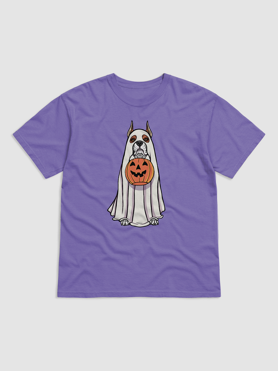 Funny Halloween Boxer Dog(Cropped Ears) T-Shirt | Funny Boxer Wearing a Ghost Costume and Holding a Pumpkin Basket product image (28)
