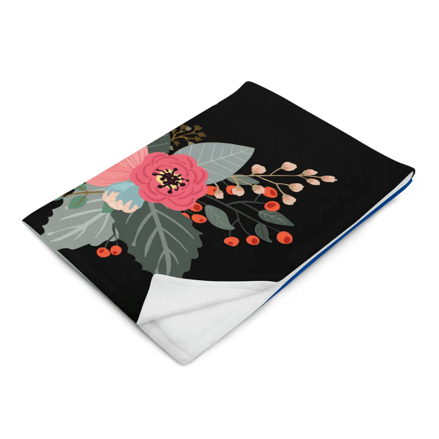 Flower on Black and Blue Pattern Throw Blanket | Floral Pattern Blanket product image (3)