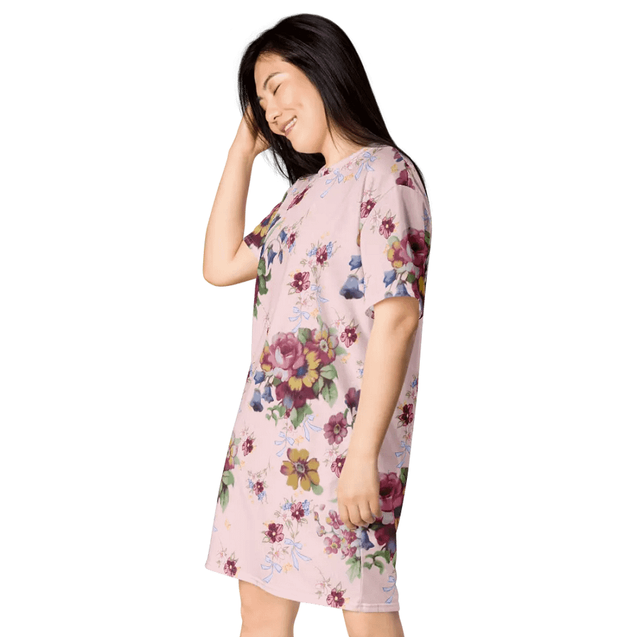 Vintage Floral Woman's Dress T-Shirt | Pink Blossom Everyday Apparel product image (8)