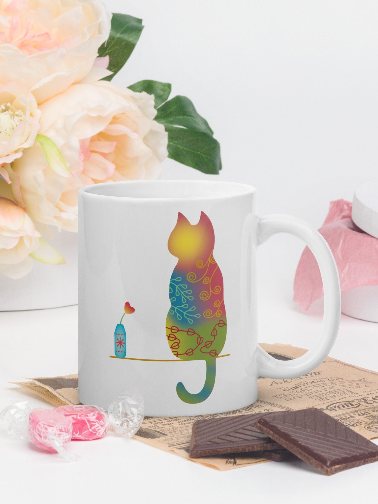 Cat with Heart Flower in Vase 11 oz Mug product image (2)