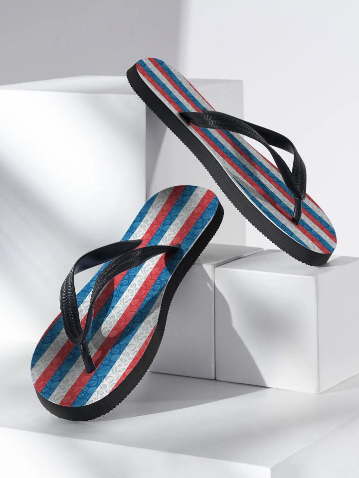 New England Tidal Treasures | Patriotic Stripes in Red, White & Blue | Flip Flops | by Monique Faella Designs™ product image (2)