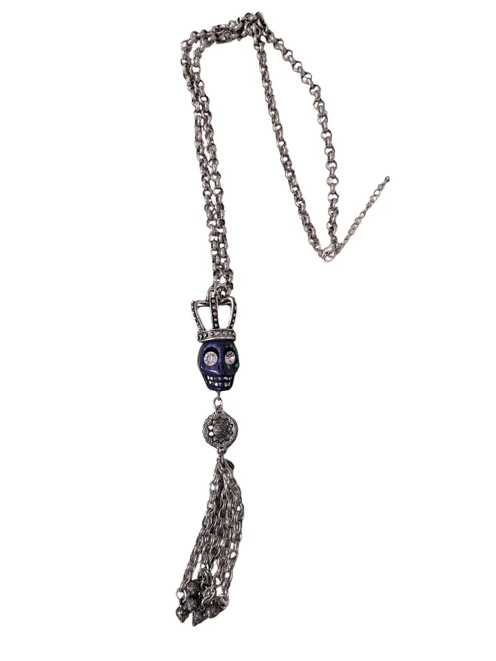 Rhinestones and Chains Crowned Skull Necklace product image (1)