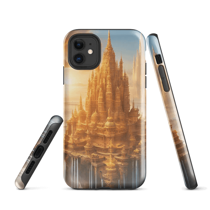 floating city suspended above glowing clouds Tough Case for iPhone® product image (1)