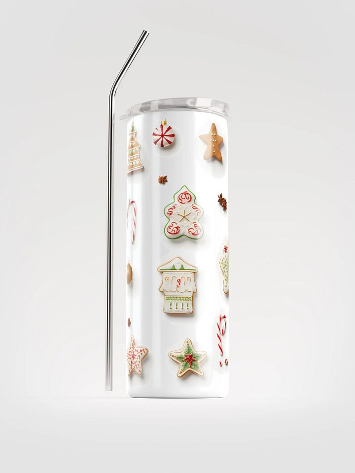 Christmas Gingerbread Skinny Tumbler with Straw, 20oz, Gingerbread, Christmas Tree, Candy Cane, Star Anise, Snow Flake, Ornaments product image (1)