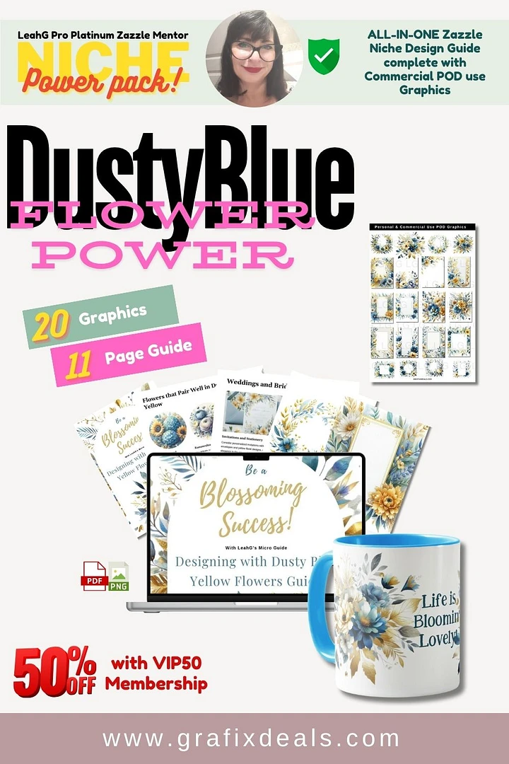 Designing with Flowers | Dusty Blue Yellow Zazzle Niche Guide plus Commercial POD Graphics Clipart product image (1)