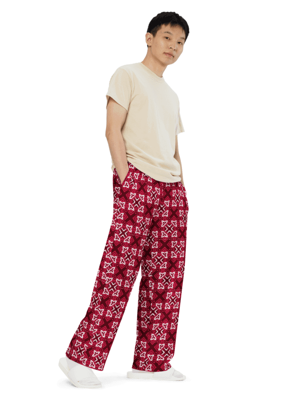 Geometric Red X Print Wide-Leg Pants product image (2)