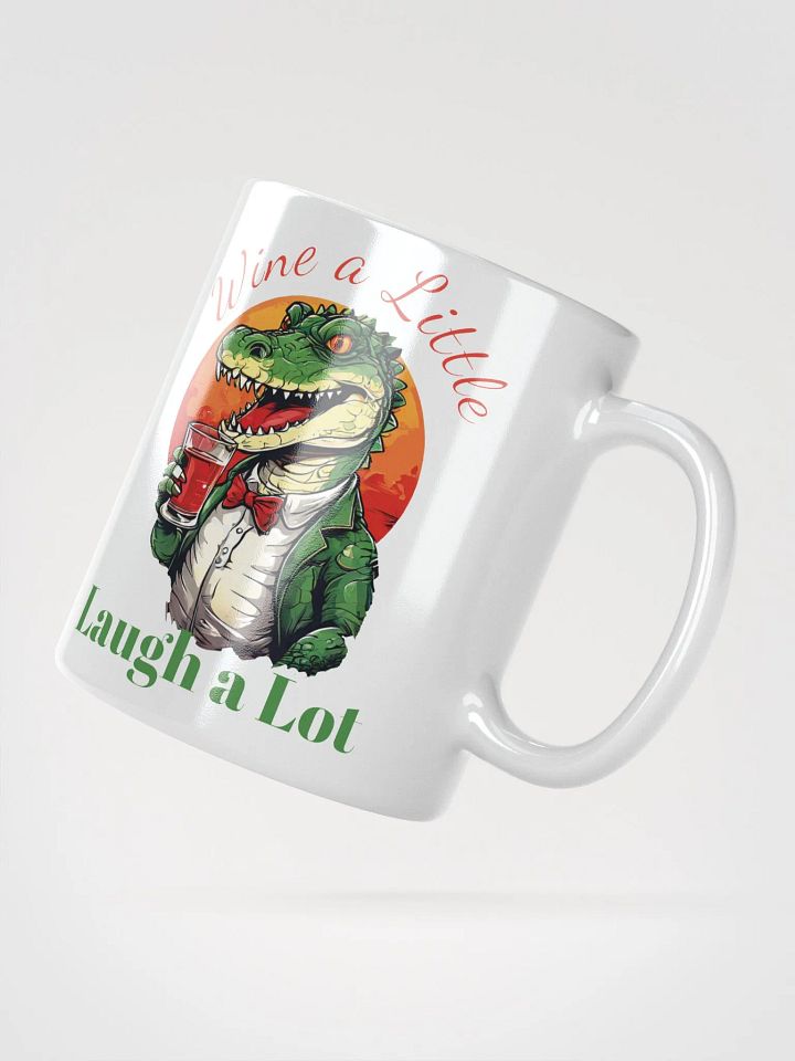 Wine a Little, Laugh a Lot - Unique Funny White Glossy Mug | Cheerful Crocodile with Wine | Perfect Gift for Wine Lovers product image (4)