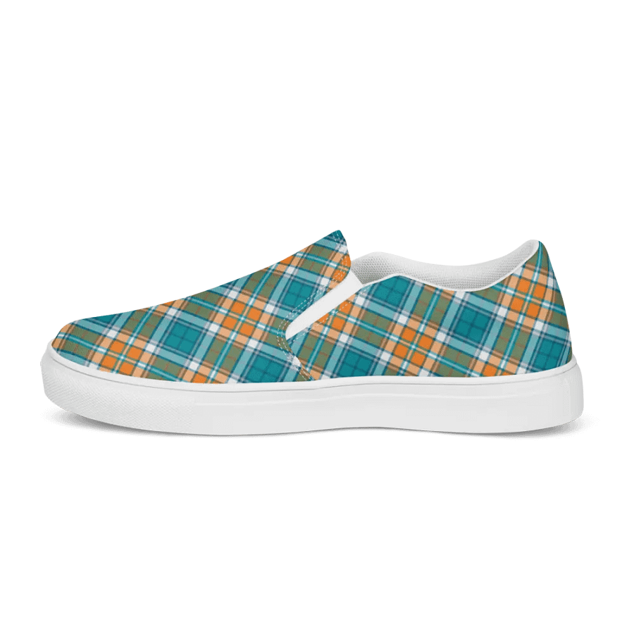 Turquoise and Orange Sporty Plaid Women's Slip On Shoes product image (6)