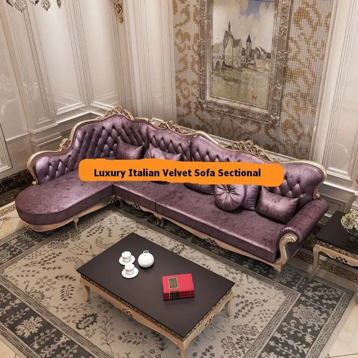 VIDA Luxury Italian Style Velvet Sofa Sectional Set. 3 Pieces. Plum Colored product image (1)