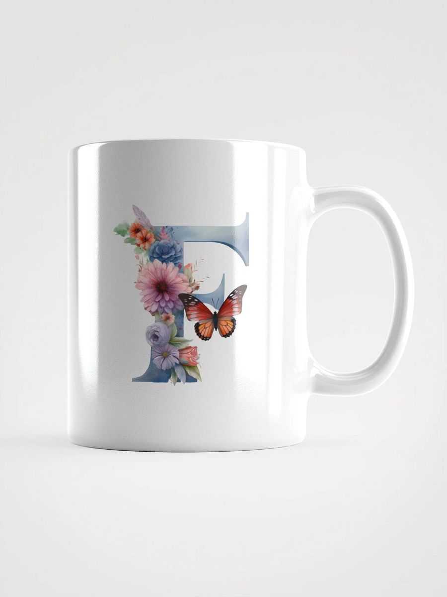 Letter F Monogram Floral Fantasy White Glossy Mug product image (1)