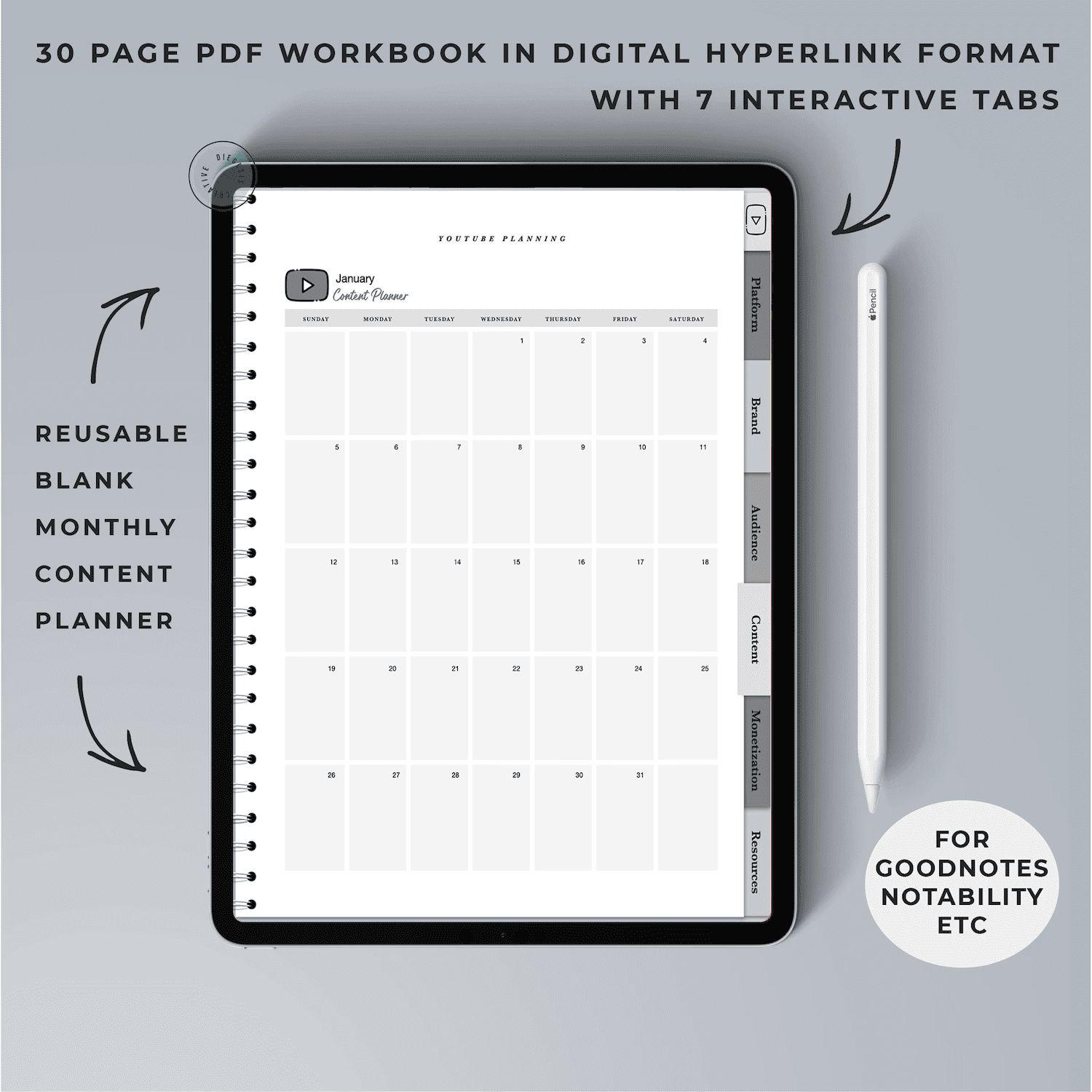 YouTube Digital Planner and Workbook Kit - Grayscale product image (10)