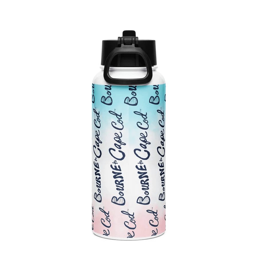 BOURNE to Cape Cod™ | Navy Logo Vertical Repeat | Stainless Steel Water Bottle | Iconic Pink, White & Blue product image (2)