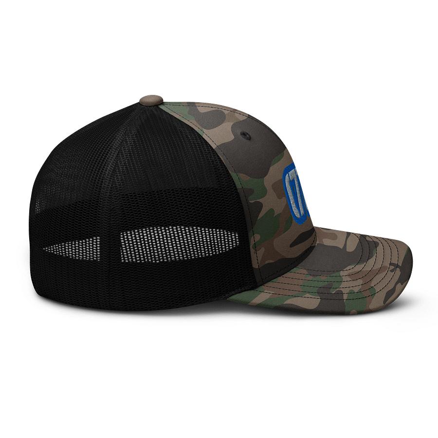 Bold Blue Outlined 778 AREA CODE Camo Trucker Hat product image (5)