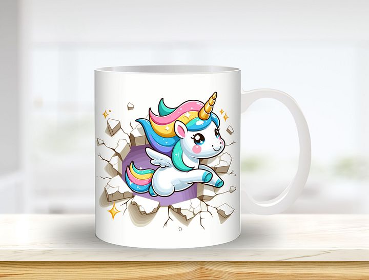 Cartoon Unicorn Wall Breakthrough Mug Sublimation Design, 11oz & 20oz Mug Template, Mug Wrap Template PNG, Digital Download product image (1)
