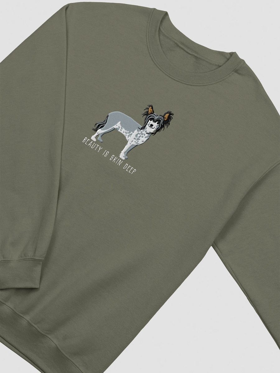 Beauty Is Skin Deep Sweatshirt (Embroidered) of a Chinese Crested Dog(Black) product image (15)