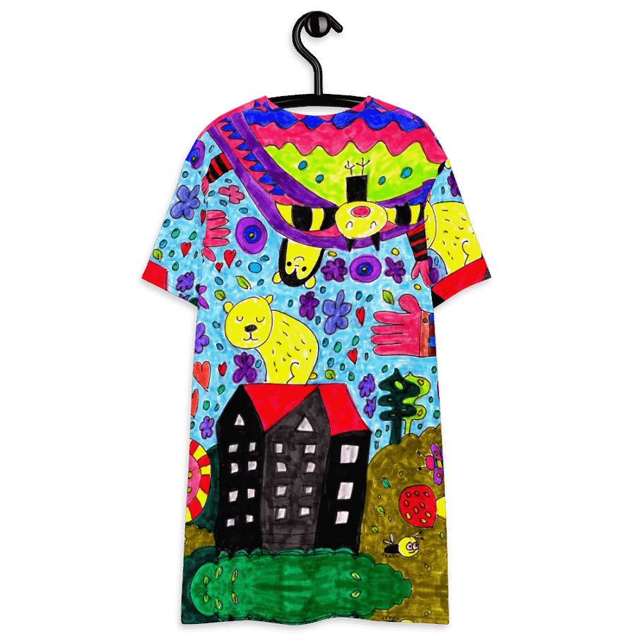 Abstract Vibrant Doodle Characters Ladies T Shirt Dress product image (9)