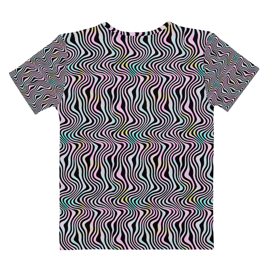 Ladies T shirt all over print wavy turquoise pink and black design ideal for light travel and slimming look product image (8)