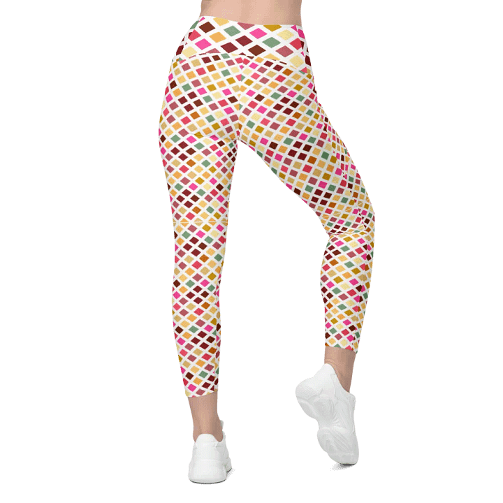 Colorful Square Pattern Design Leggings with Pocket - v4 product image (1)