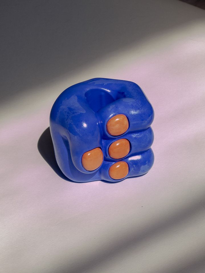 Hand Candleholder - Blue and Terracotta product image (1)