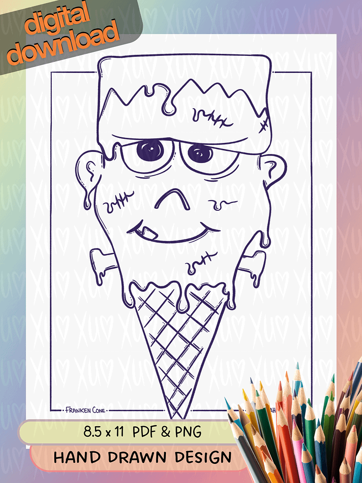 Franken Cone – Summerween Scream – Spooky-Sweet Coloring Page product image (1)