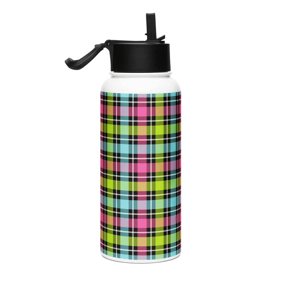 Neon Checkered Plaid Water Bottle product image (1)