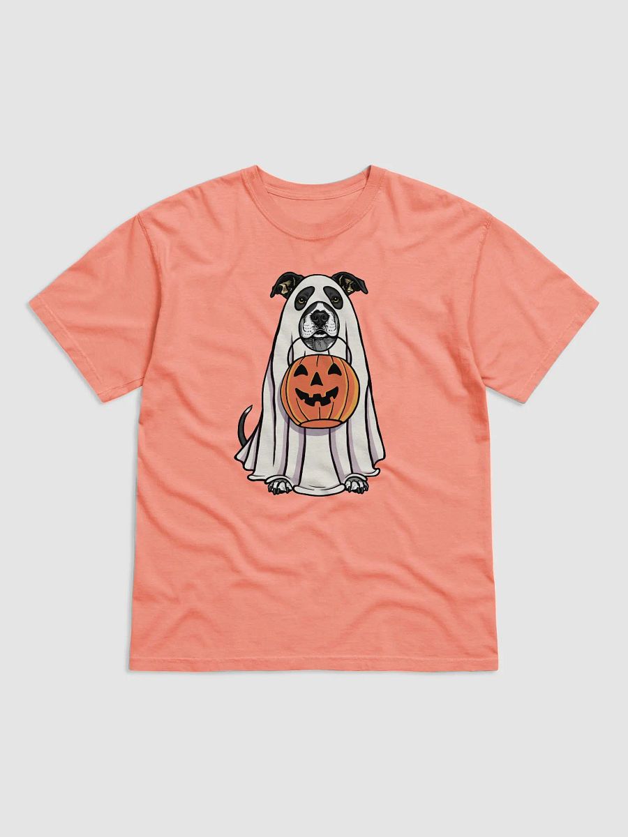 Funny Halloween Pitbull Terrier(Black) T-Shirt | Funny Pittie Wearing a Ghost Costume and Holding a Pumpkin Basket product image (22)