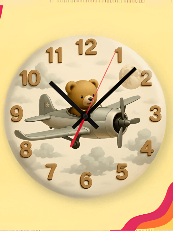 Teddy Pilot Wall Clock PNG – Adorable Flying Bear Adventure Design for Kids – Perfect for Sublimation – High-Quality 300 DPI Instant Digital Download product image (1)