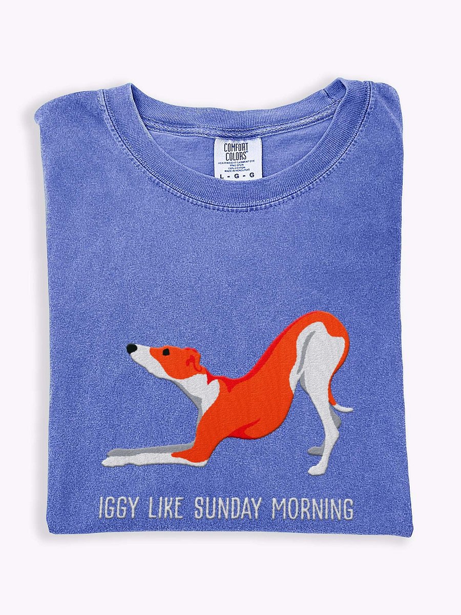 Iggy Like Sunday Morning T-Shirt(Embroidered) of an Italian Greyhound(Red & White) product image (1)