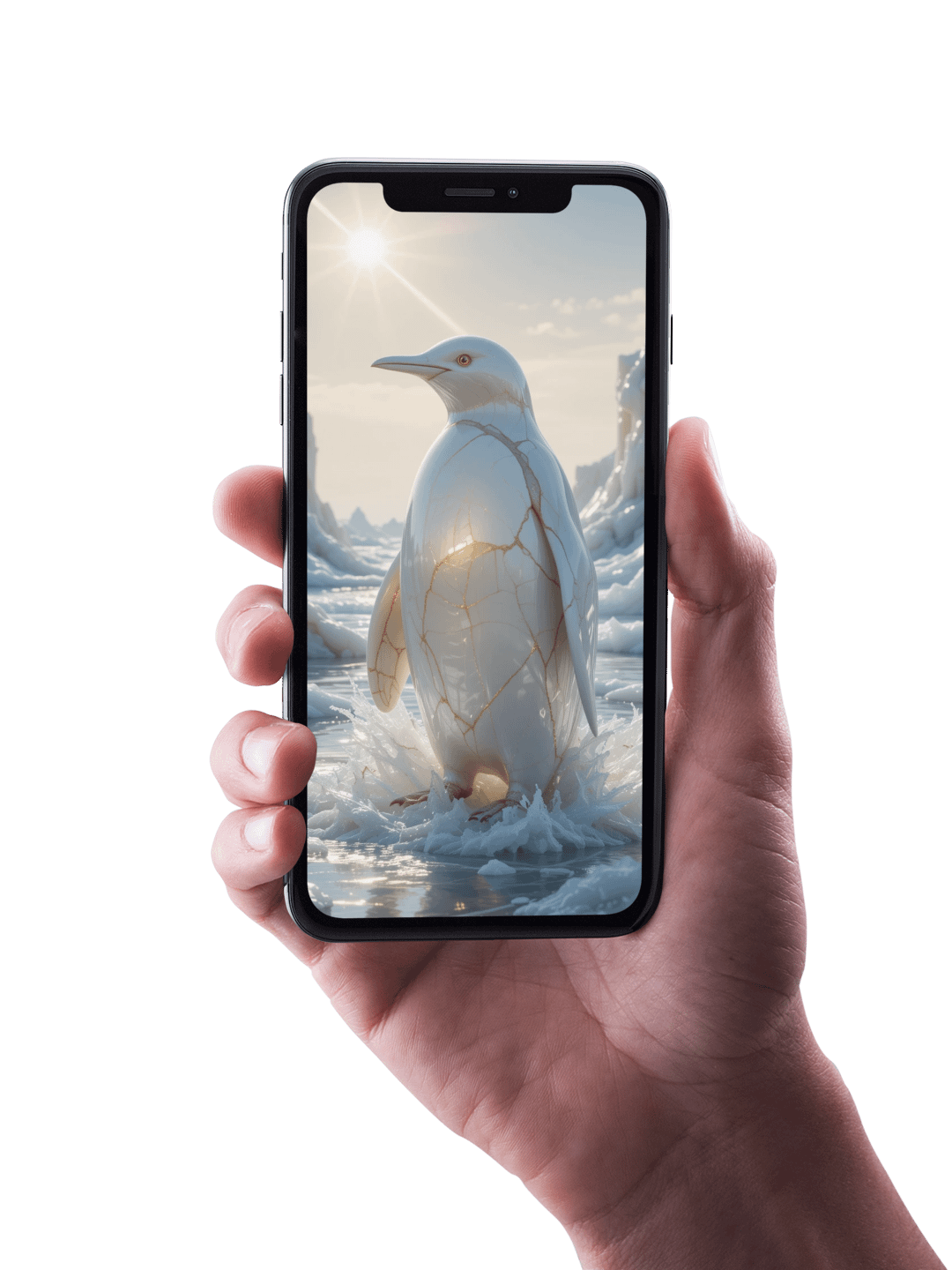 8K Marble Penguin Wallpaper – Exclusive AI Design for Your Phone product image (1)