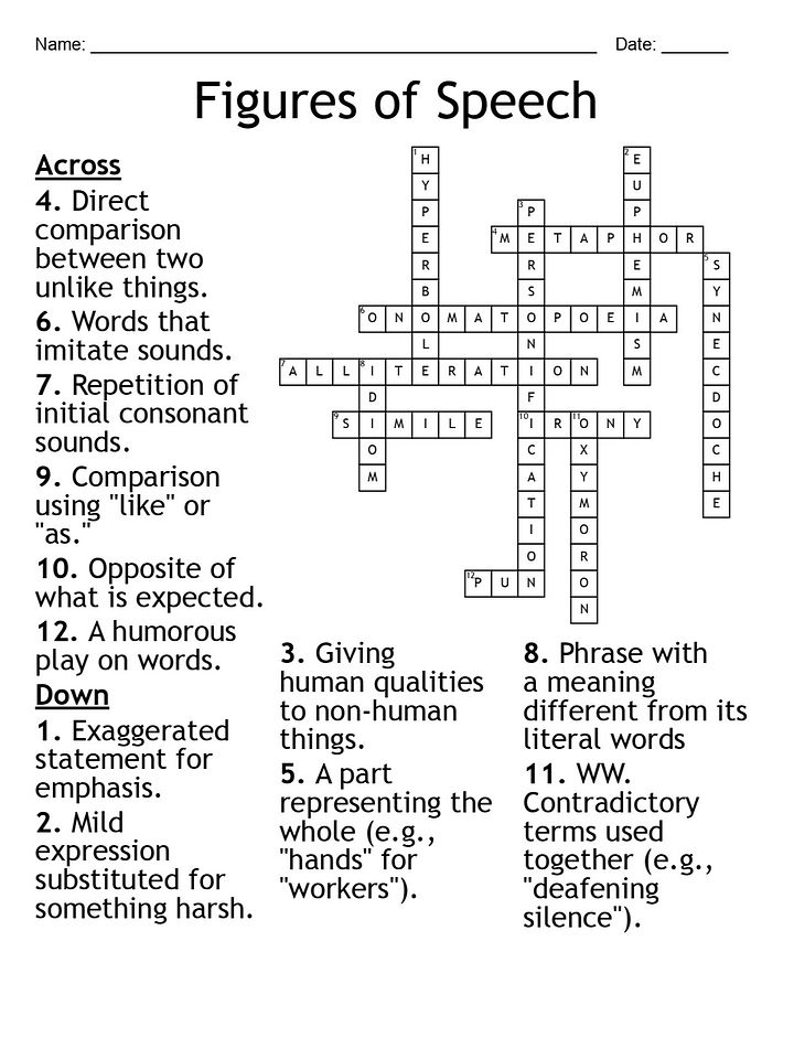 Figures of Speech Crossword Puzzle product image (2)