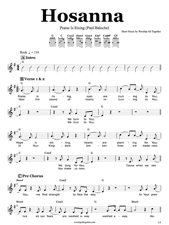 Hosanna Praise Is Rising - Paul Baloche | Sheet Music, Chord, Lyrics product image (1)