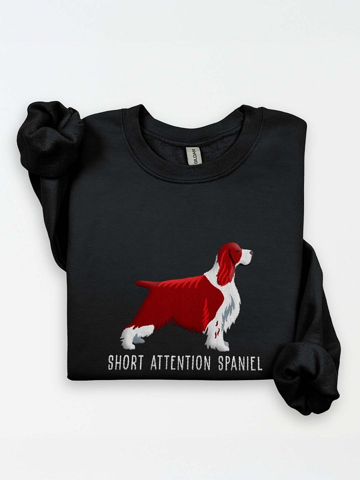 Short Attention Spaniel Sweatshirt (Embroidered) of an English Springer Spaniel(Liver, Show Type) product image (1)