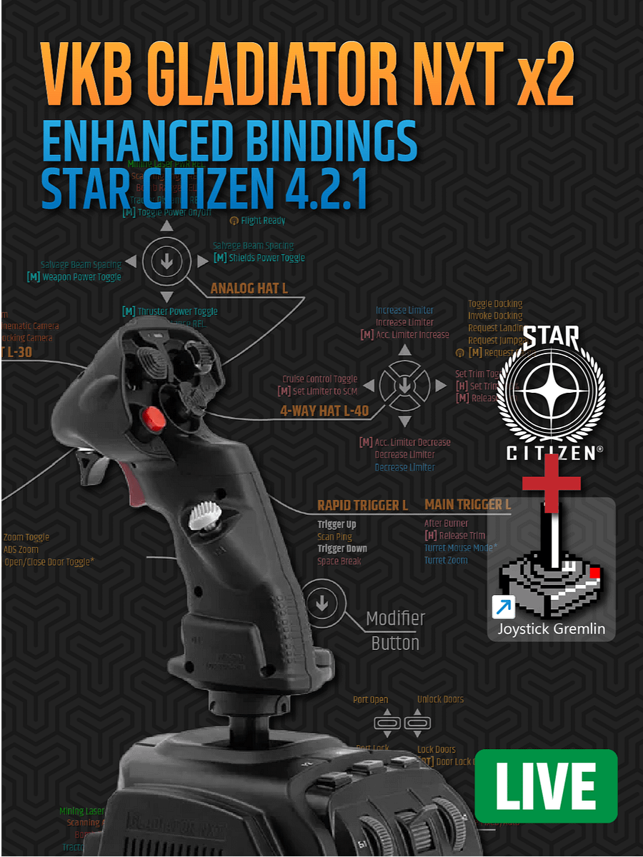 VKB Gladiator Enhanced Dual Star Citizen Bindings | Joystick Gremlin Required product image (1)