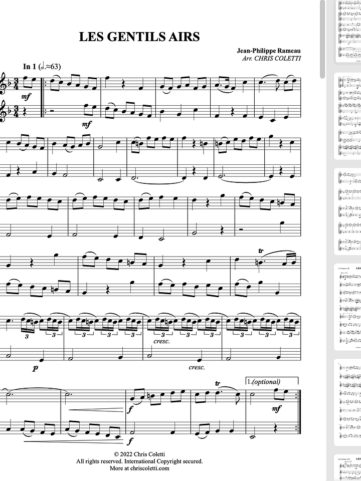 Trumpet Duet: LES GENTIL AIRS by Jean-Philipe Rameau product image (1)