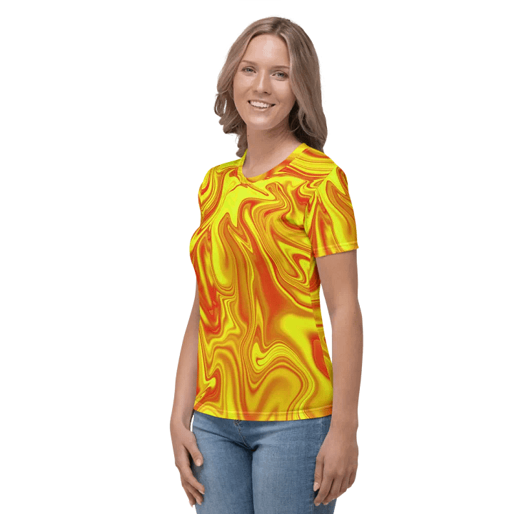 Women's Crew Neck Tshirt - Yellow and Red Digital Fluid Art product image (2)