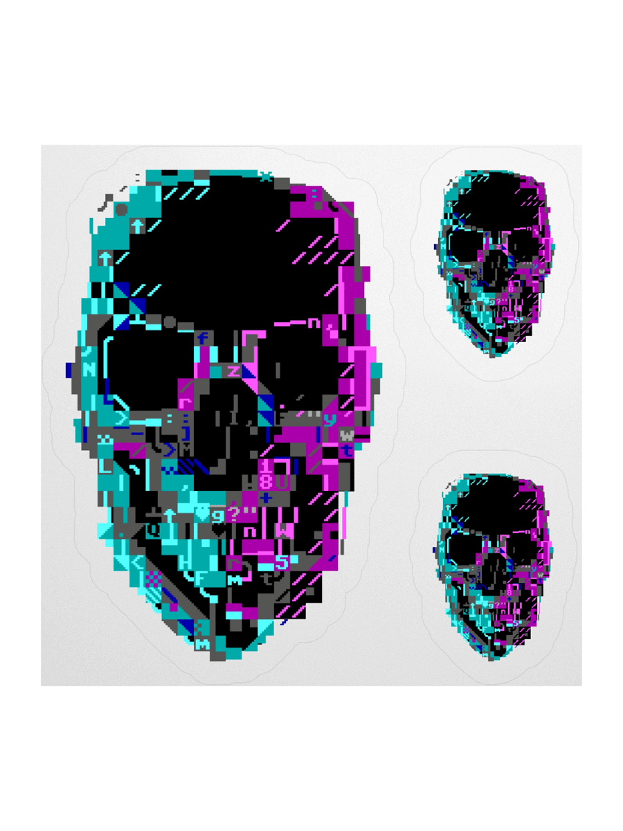 Cyberpunk ASCII Glitch Skull Stickers product image (3)