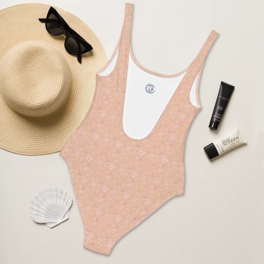 Cherry Blossoms on Cream One-Piece Adult Swimsuit product image (8)